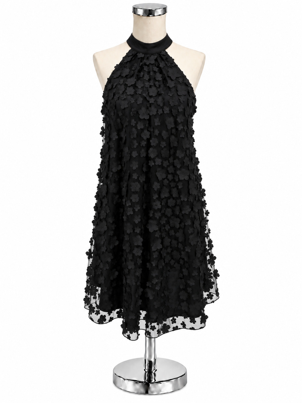 Eva Franco Black Floral Sleeveless A-Line Dress Size 2
